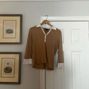 Ralph Lauren tan blouse with white cuffs